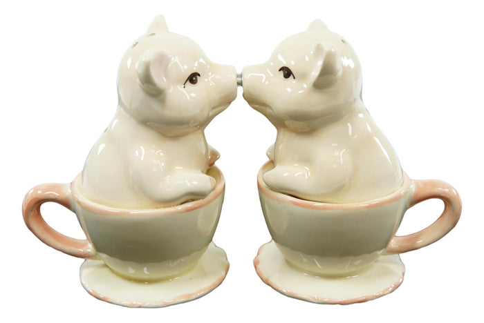 Ebros Couple Kissing Teacup Miniature Pigs Hog Heavens Ceramic Salt Pepper Shaker Set