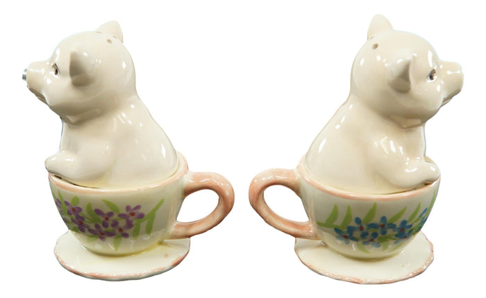 Ebros Couple Kissing Teacup Miniature Pigs Hog Heavens Ceramic Salt Pepper Shaker Set