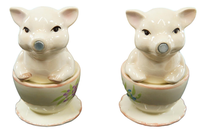 Ebros Couple Kissing Teacup Miniature Pigs Hog Heavens Ceramic Salt Pepper Shaker Set