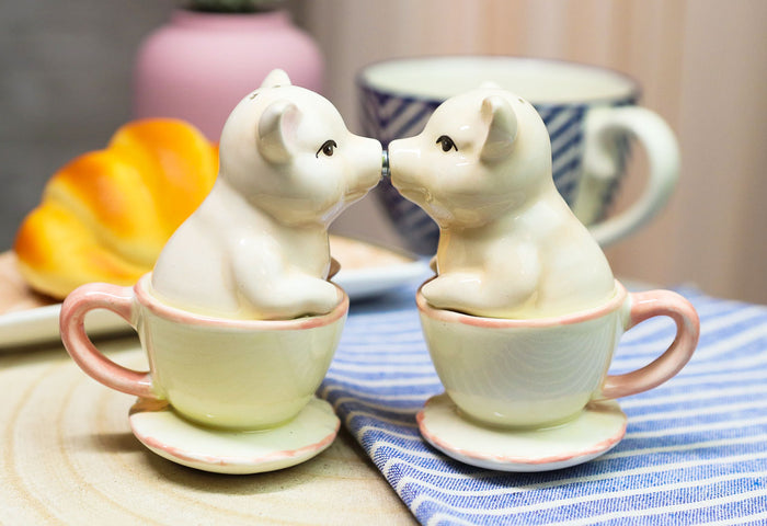 Ebros Couple Kissing Teacup Miniature Pigs Hog Heavens Ceramic Salt Pepper Shaker Set