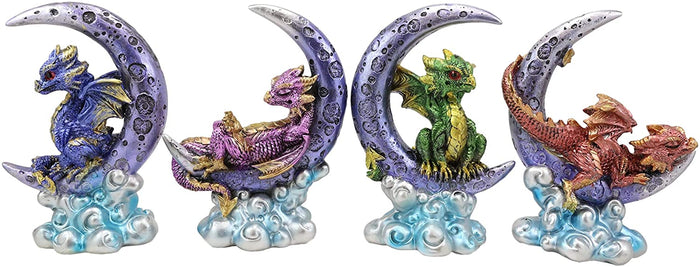 Ebros Crescent Moon On Clouds Resting Guardian Dragon Figurines 6.25"H Set Of 4