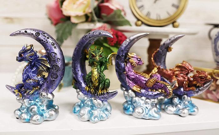 Ebros Crescent Moon On Clouds Resting Guardian Dragon Figurines 6.25"H Set Of 4