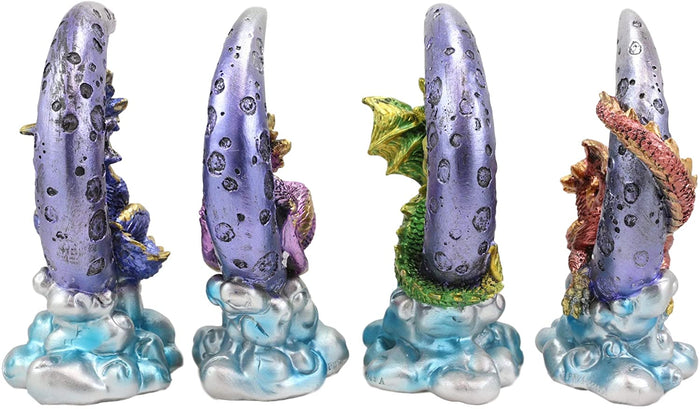 Ebros Crescent Moon On Clouds Resting Guardian Dragon Figurines 6.25"H Set Of 4