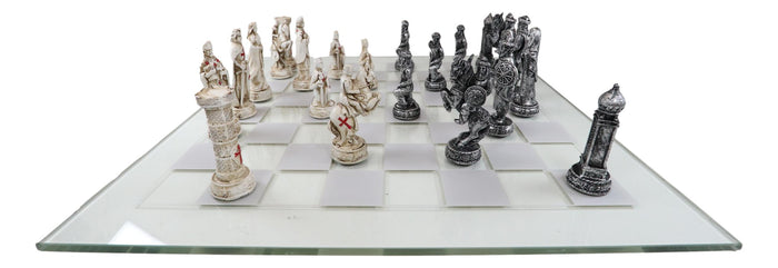 Ebros Crusader Christian Kingdom VS Ottoman Empire Chess Pieces With Glass Board Set