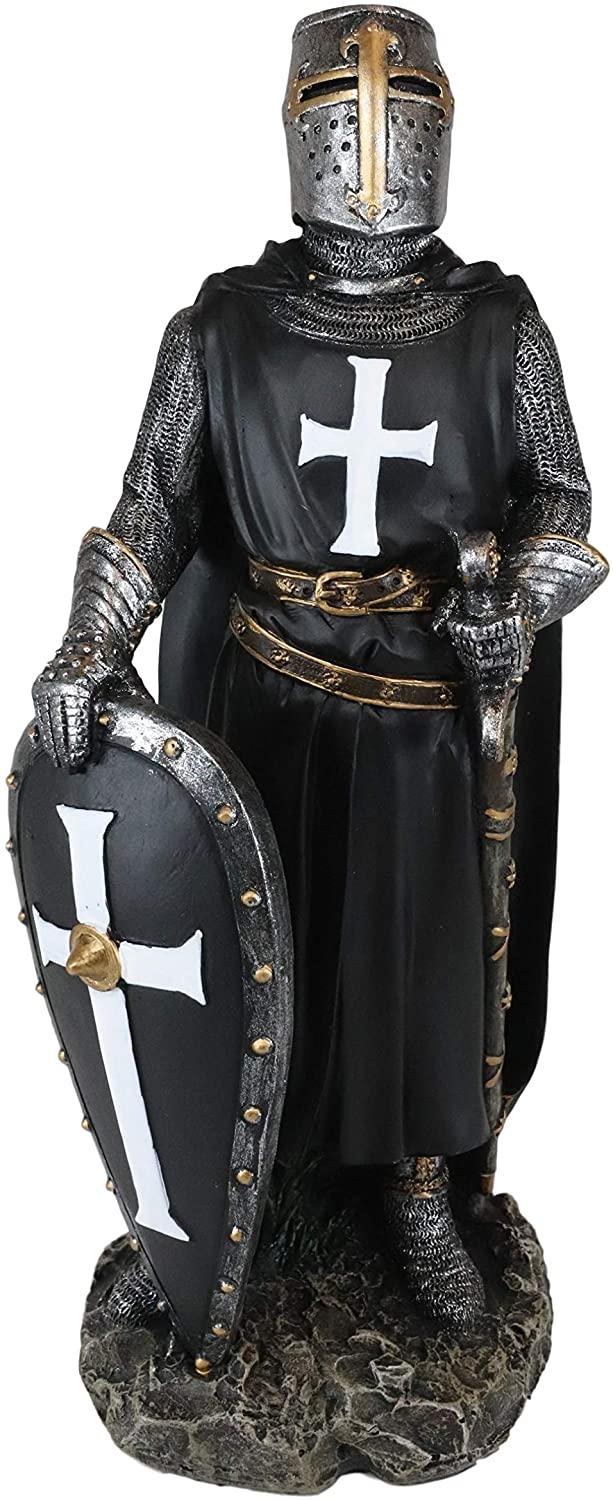 Ebros Crusader Knight In Full Shield And Sword Armor Figurine 11.5 Inch Tall