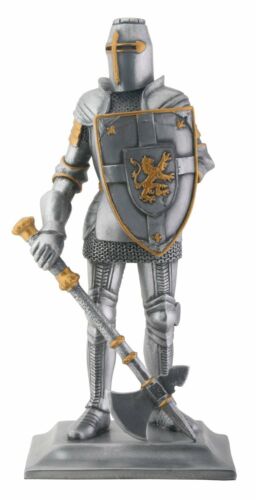Ebros Crusader Knight Statue With Long Axe And Shield Gold Accents Figurine 8"H