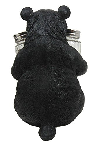Ebros Cuddling Black Teddy Bear Salt And Pepper Shakers Holder Figurine 7" Tall With Glass Shakers