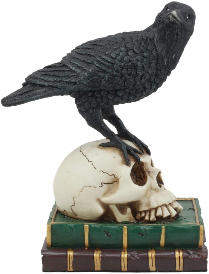 Ebros Dark Raven 7.25"Tall Raven Crow On Skull Of Bibliography Figurine