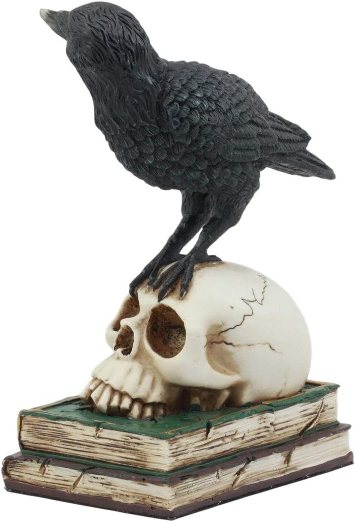 Ebros Dark Raven 7.25"Tall Raven Crow On Skull Of Bibliography Figurine