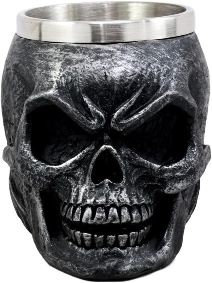 Ebros Dark Silver Immortal Skull Coffee Mug Demon Beer Stein Tankard 14oz