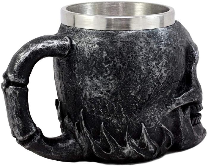 Ebros Dark Silver Immortal Skull Coffee Mug Demon Beer Stein Tankard 14oz