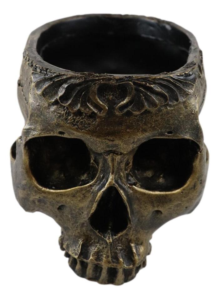 Ebros Day Of The Dead Barocco Floral Scroll Half Skull Planter Decor Bowl Figurine