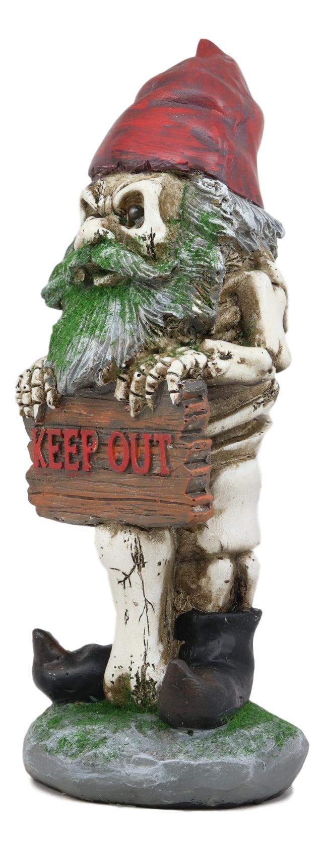 Ebros Day Of The Dead Butt Naked Skeleton Gnome Holding Keep Out Sign Statue LED Eyes