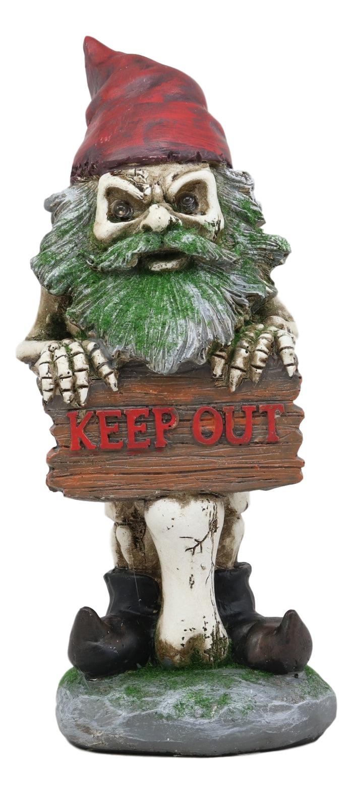 Ebros Day Of The Dead Butt Naked Skeleton Gnome Holding Keep Out Sign Statue LED Eyes