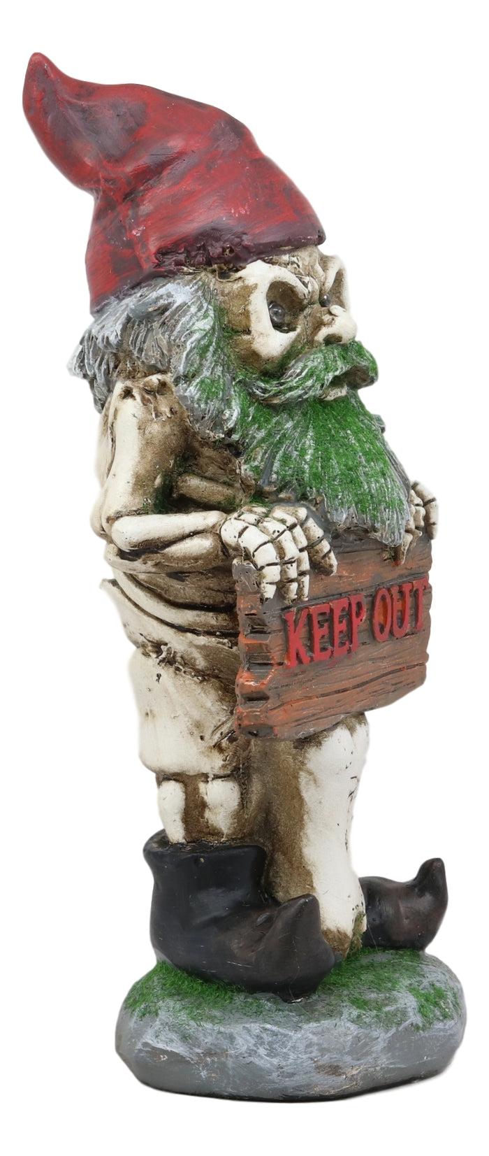 Ebros Day Of The Dead Butt Naked Skeleton Gnome Holding Keep Out Sign Statue LED Eyes