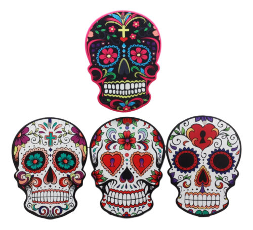 Ebros Day Of The Dead Calavera Colorful Sugar Skulls Trivet Set Of Four 8"Tall Ceramic Tiles With Cork Backing Dias De Muertos Cork Trivets