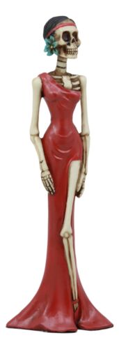 Ebros Day Of The Dead Elegant Skeleton Lady In Red Gown Statue 8" H For Dias De Muertos Or Halloween Decor Figurine As Decorations Of Skulls Skeletons And Ossuary Sculptures