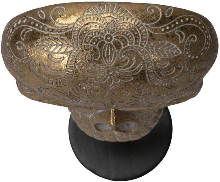 Ebros Day Of The Dead Engraved Golden Resin Skull Front With Base And Stand 11"H