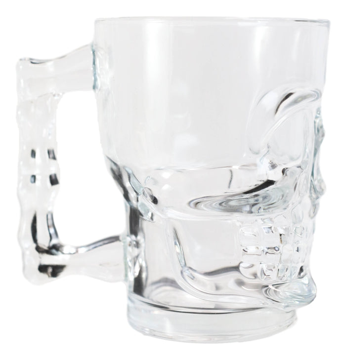 Ebros Day Of The Dead Grinning Skull Cranium Novelty Glass Mug W/ Bone Handle