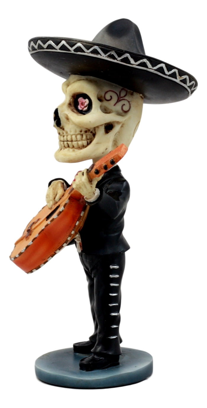 Ebros Day Of The Dead Mariachi Guitarron Player Skeleton Bobblehead Figurine Skull