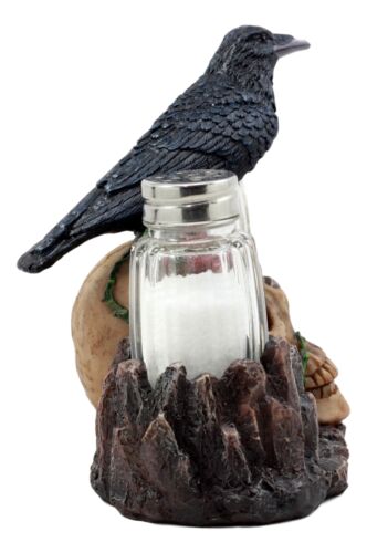 Ebros Day Of The Dead Raven Crow With Rose Skull Salt & Pepper Shakers Holder Figurine Set 6.5"L