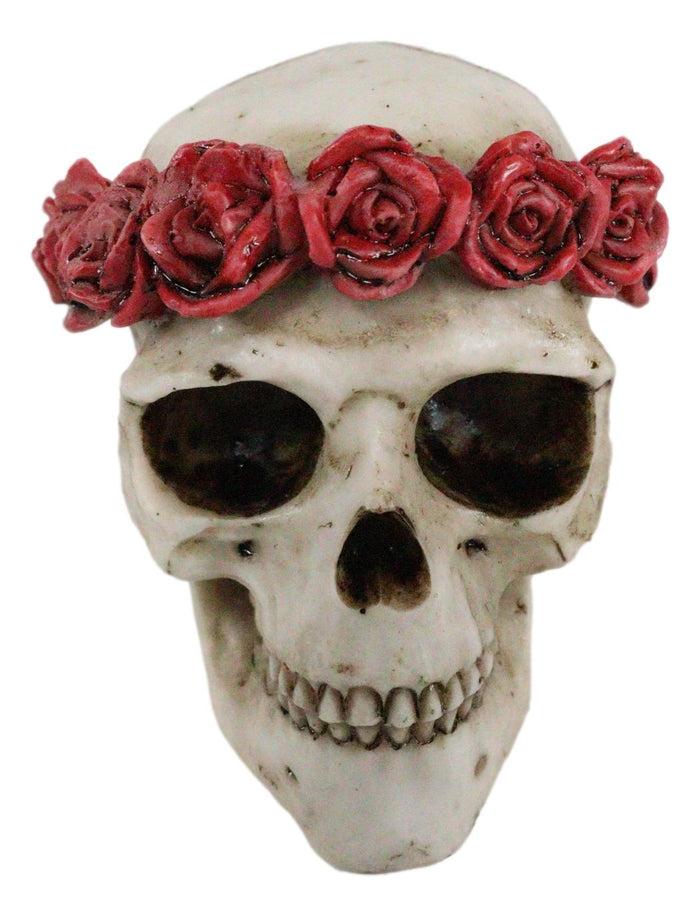 Ebros Day Of The Dead Red Rose Laurel Flower Wreath Sugar Skull Figurine Decor 4.5"L