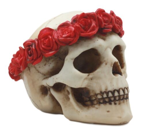 Ebros Day Of The Dead Red Rose Laurel Flower Wreath Sugar Skull Figurine Decor 4.5"L