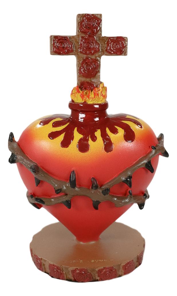 Ebros Day Of The Dead Sacred Heart Of Jesus With Crown Of Thorns Roses & Cross Statue