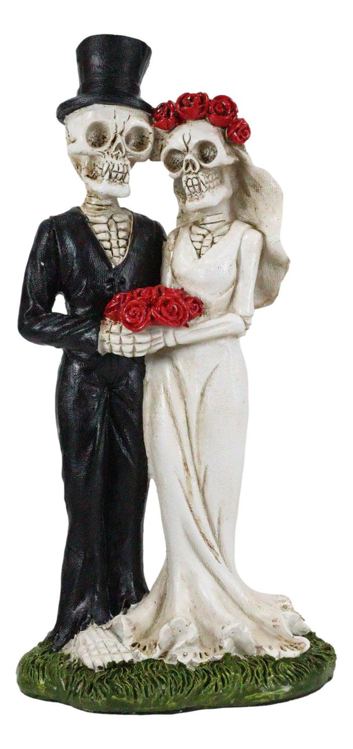 Ebros Day Of The Dead Skeleton Bride And Groom With Rose Flower Bouquet Figurine