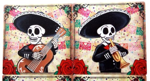 Ebros Day Of The Dead Skeleton Mariachi Band Coaster Set Of Four Ceramic Tiles With Cork Backing Dias De Muertos Coasters
