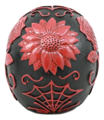 Ebros Day Of The Dead Spider Web Floral Red Rose Sugar Skull Figurine