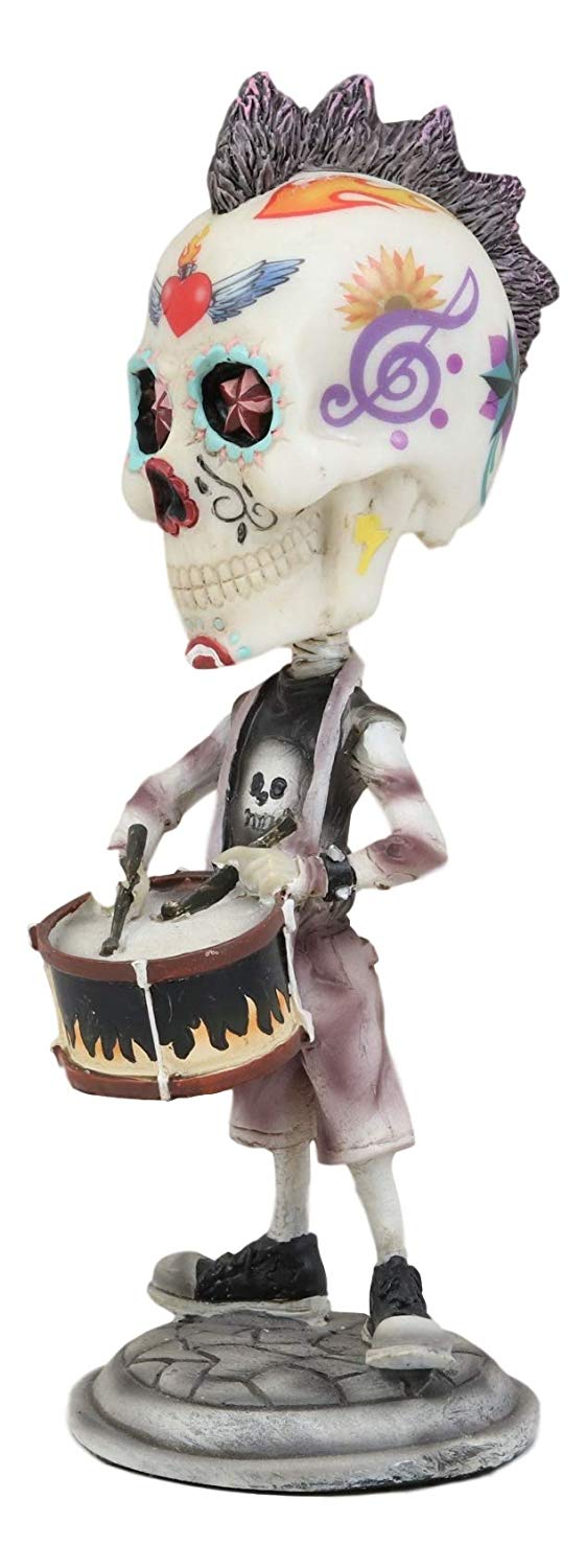 Ebros Day Of The Dead Tattoo Skeleton Snare Drum Player Drummer Bobble Head Decor