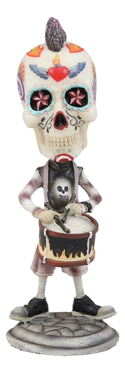 Ebros Day Of The Dead Tattoo Skeleton Snare Drum Player Drummer Bobble Head Decor