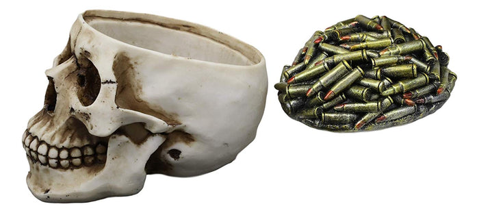 Ebros Day Of The Dead War Ammo Bullet Casings Grinning Skull Decorative Stash Box