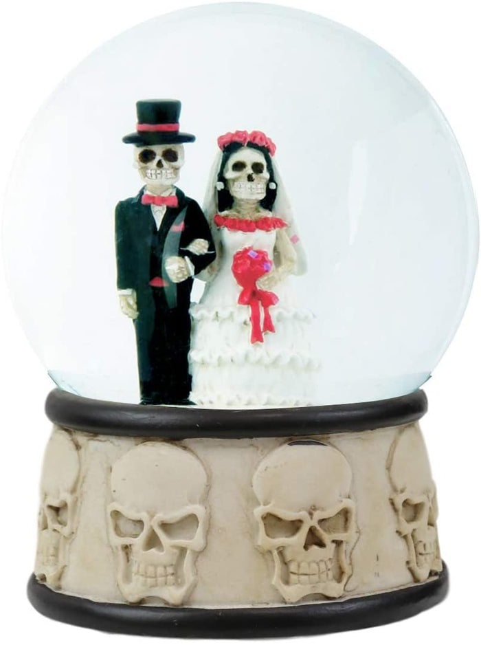 Ebros Day Of The Dead Wedding Skeleton Bride And Groom Small Water Globe 65mm