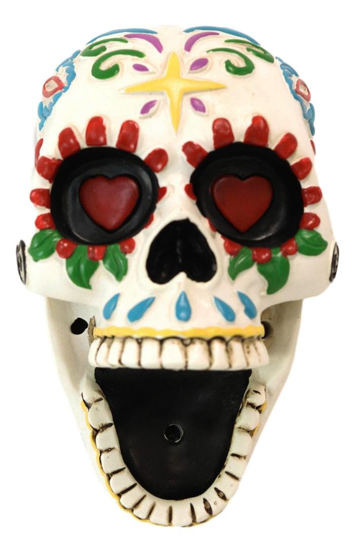 Ebros Day Of The Dead White Floral Sugar Skull Wall Mounted Bottle Opener
