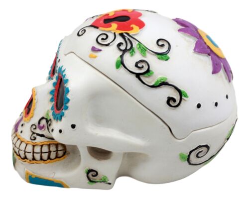 Ebros Day Of The Dead White Sugar Skull Ashtray Tribal Tattoo Skull Figurine 5"Long