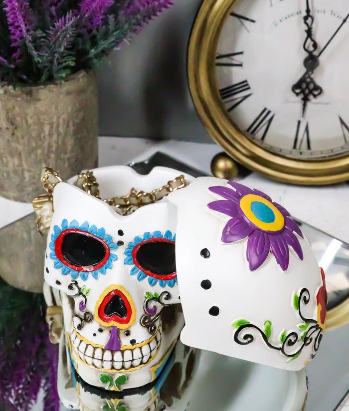 Ebros Day Of The Dead White Sugar Skull Ashtray Tribal Tattoo Skull Figurine 5"Long