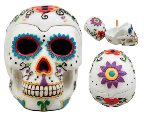 Ebros Day Of The Dead White Sugar Skull Ashtray Tribal Tattoo Skull Figurine 5"Long