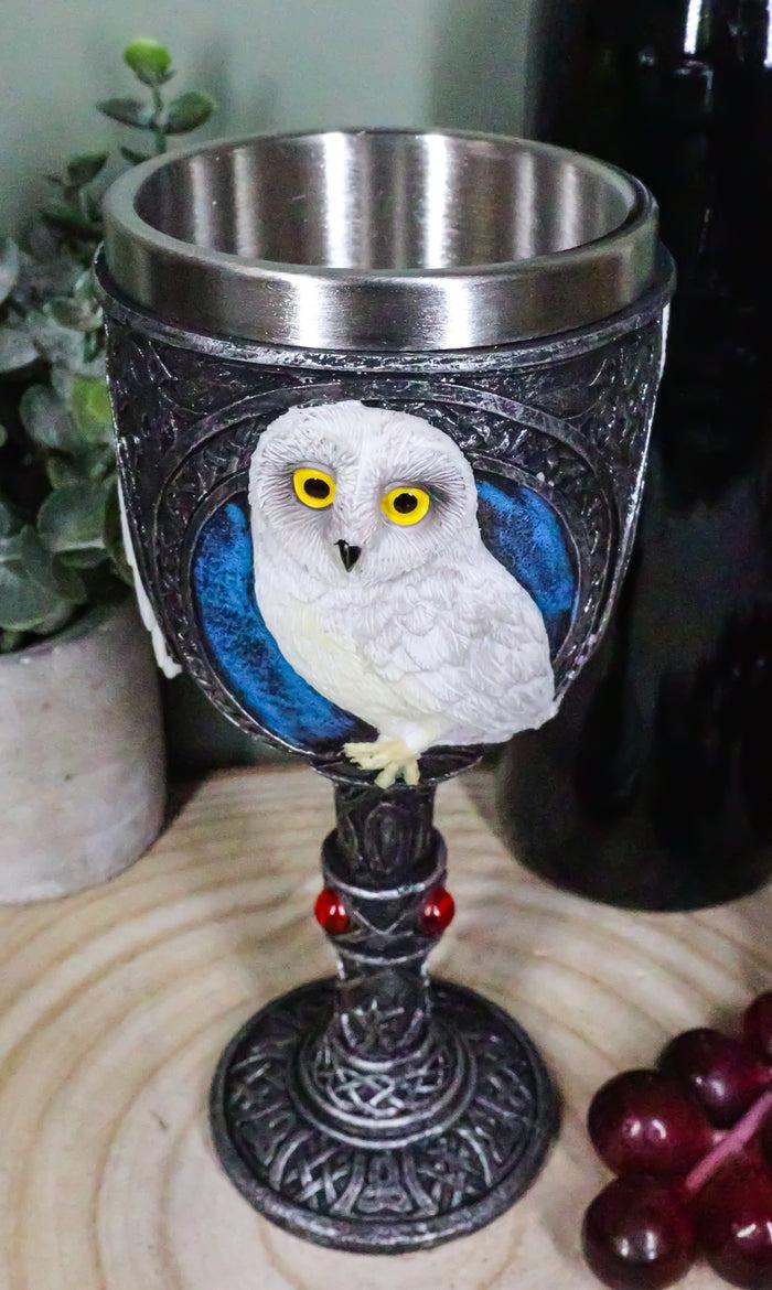 Ebros Dazed Snow White Owl With Celtic Tribal Tattoo Wine Goblet Chalice 7.25"H