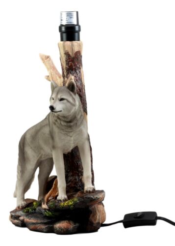 Ebros Denizen Of Twilight Lone Gray Wolf Table Lamp With Shade Decor Statue Set