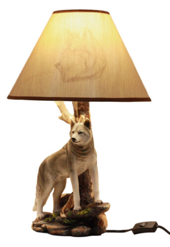 Ebros Denizen Of Twilight Lone Gray Wolf Table Lamp With Shade Decor Statue Set
