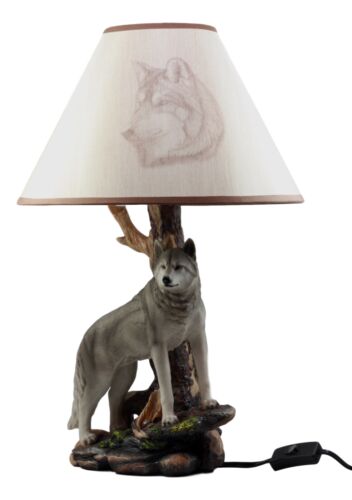 Ebros Denizen Of Twilight Lone Gray Wolf Table Lamp With Shade Decor Statue Set