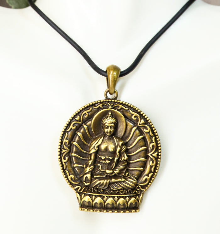 Ebros Dharma Meditating Medicine Buddha Pendant Medallion Necklace Jewelry Ebros Dharma Meditating Medicine Buddha Pendant Medallion Necklace Jewelry