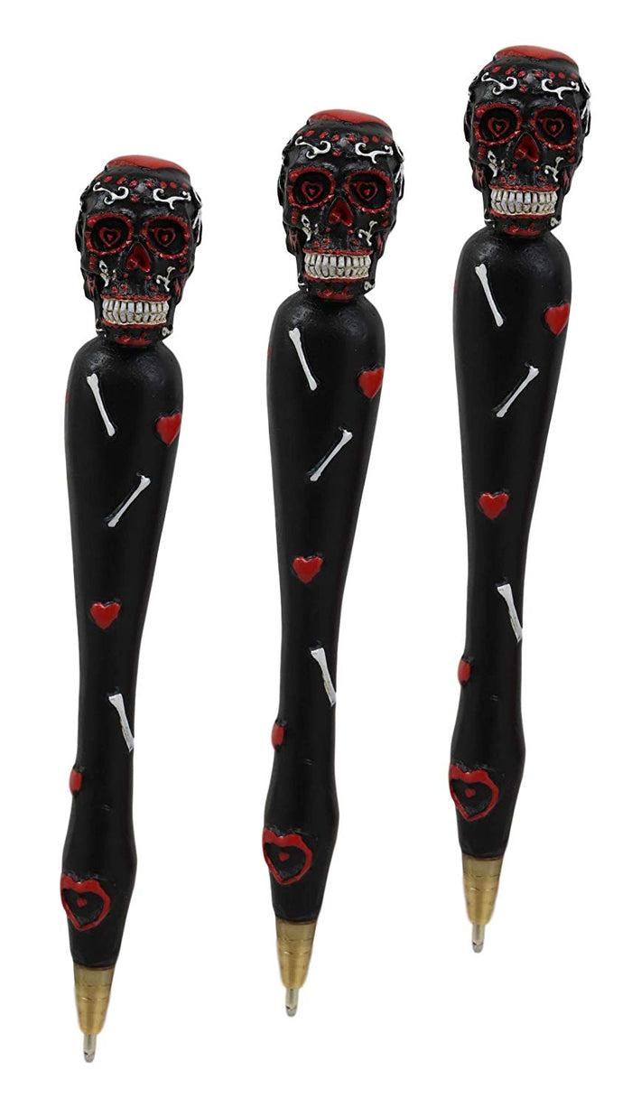 Ebros Dias De Los Muertos Day Of The Dead Sugar Skull Pen Set Of 3 Ossuary