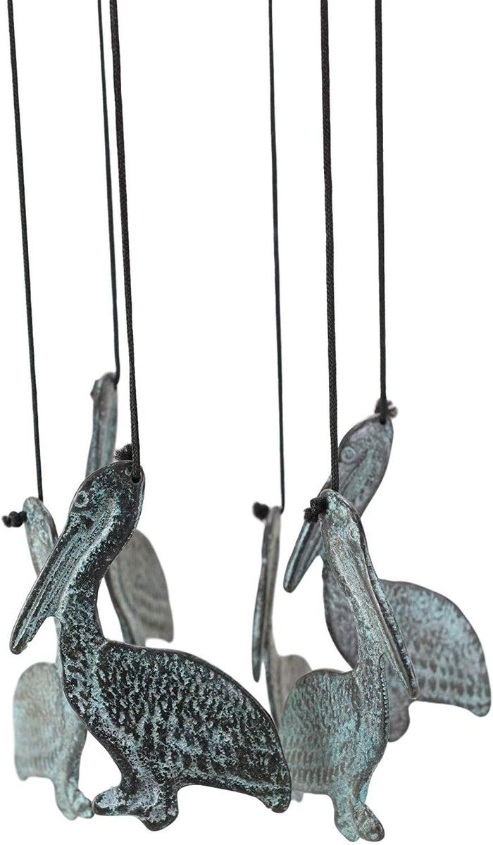 Ebros Distressed Finish Brass Pelicans Wind Chime With Pelican Birds Ornaments
