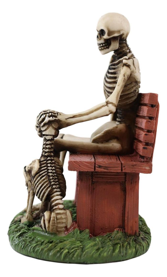 Ebros DOD Love Never Dies Skeleton Man Patting His Buddy Dog By Park Bench Figurine