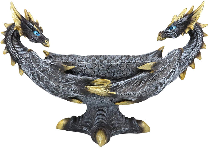 Ebros Double Dragons Decorative Jewelry Potpourri Fruits Bowl Figurine 12"W