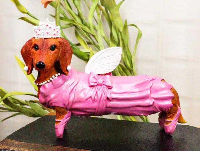 Ebros Doxie Collection Pink Fairy Godmother Winged Tiara Dachshund Dog Figurine 6"L