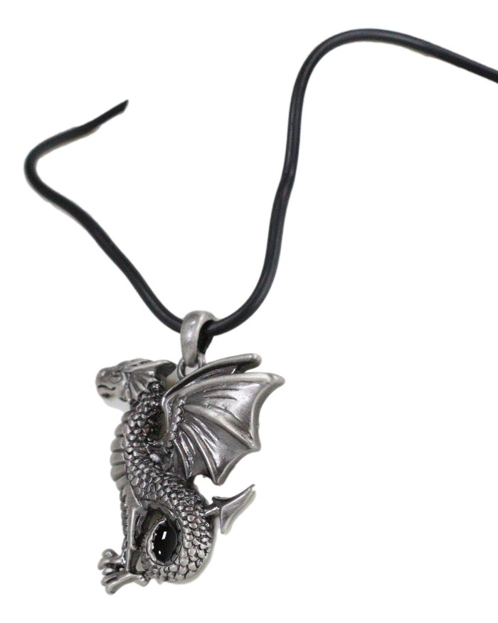 Ebros Dragon Jewelry Pewter Alloy Medallion Pendant With Rubber Cord Necklace